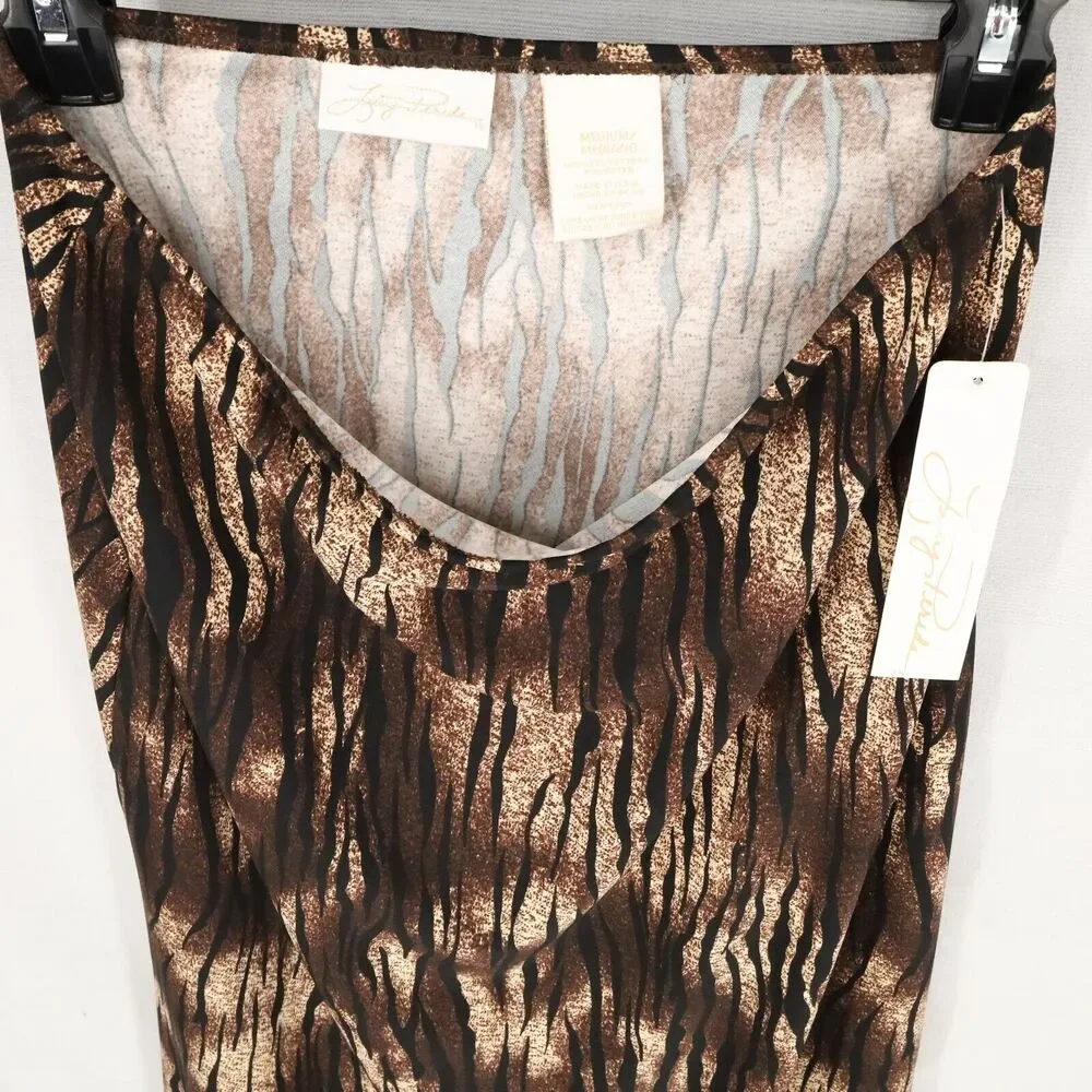 Lucy Pereda Skirt Womens Medium Animal Print Stretch Knit Long Slit Brown New